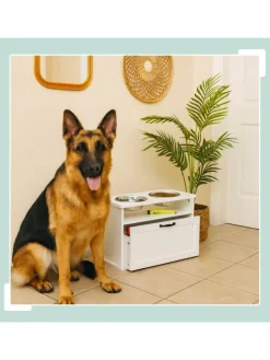 relaxdays Hunde<Hunde-Futterstation in Weiß - (B)60 x (H)42 x (T)30 cm