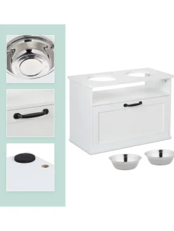 relaxdays Hunde<Hunde-Futterstation in Weiß - (B)60 x (H)42 x (T)30 cm
