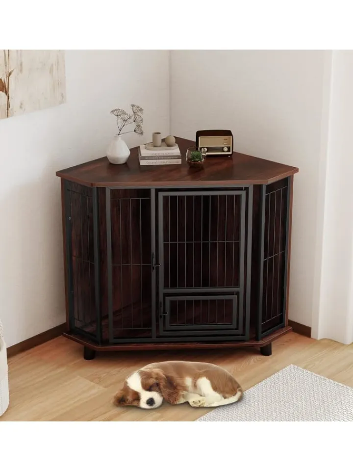 COSTWAY Hunde<Hundehütte Eck Hundekäfig 60 x 60 x 71,5 cm in Braun