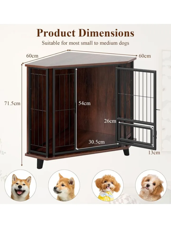 COSTWAY Hunde<Hundehütte Eck Hundekäfig 60 x 60 x 71,5 cm in Braun