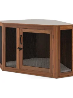 COSTWAY Hunde<Hundehütte Eckdesign 114x60x68cm in Braun