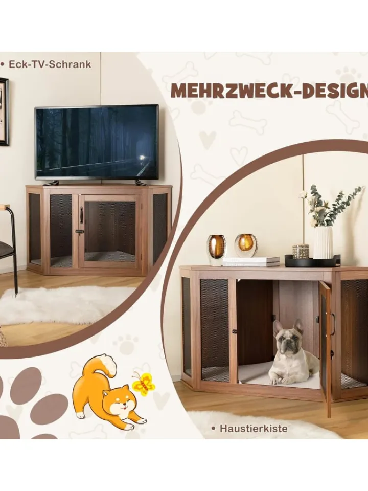 COSTWAY Hunde<Hundehütte Eckdesign 114x60x68cm in Braun
