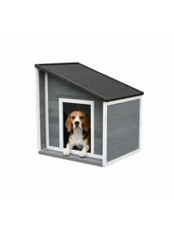 relaxdays Hunde<Hundehütte in Grau/ Weiß – (B)71 x (H)77 x (T)58 cm