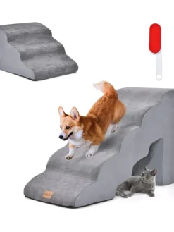 COSTWAY Hunde<Hundetreppe 5+3 Stufen in Grau