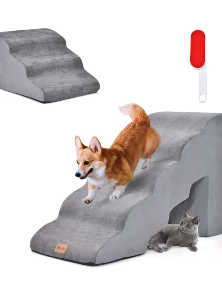 COSTWAY Hunde<Hundetreppe 5+3 Stufen in Grau