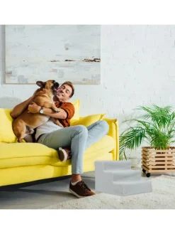 relaxdays Hunde<Hundetreppe in Grau - (B)35x (H)30 x (T)45 cm