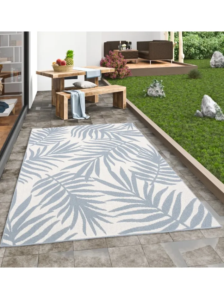 Pergamon Outdoorteppiche<In & Outdoor Teppich Flachgewebe Marbella Blätter in Blau