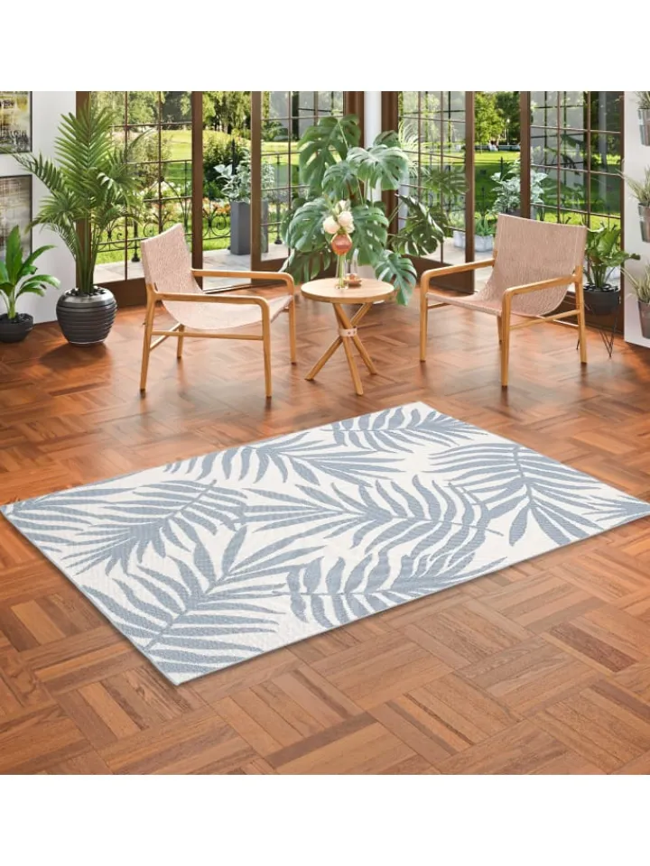 Pergamon Outdoorteppiche<In & Outdoor Teppich Flachgewebe Marbella Blätter in Blau