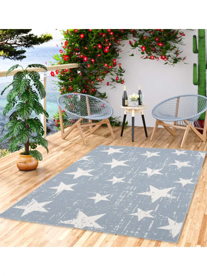 Pergamon Outdoorteppiche<In & Outdoor Teppich Flachgewebe Marbella Sterne in Blau