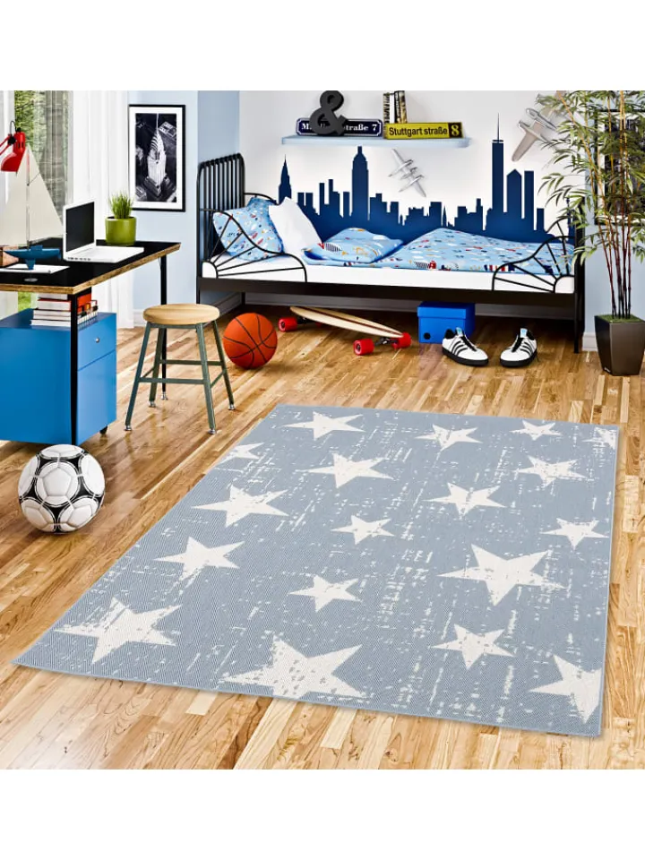 Pergamon Outdoorteppiche<In & Outdoor Teppich Flachgewebe Marbella Sterne in Blau