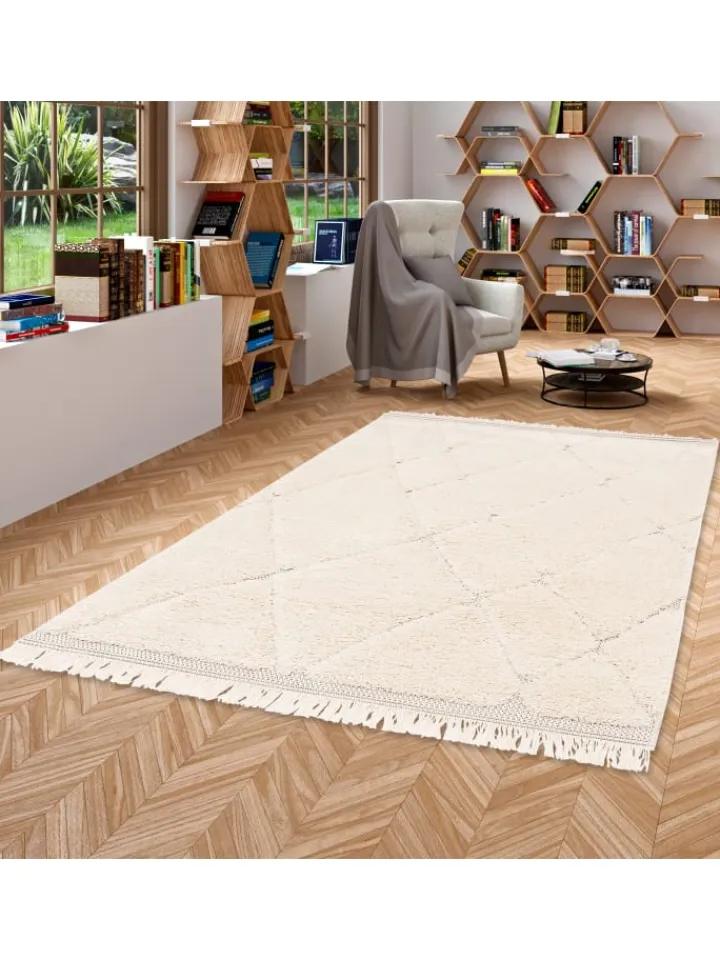 Pergamon Outdoorteppiche<In & Outdoor Teppich Shaggy Sylt Rauten in Creme