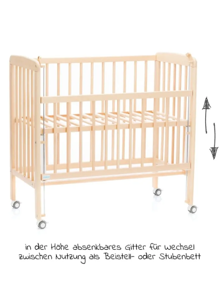 fillikid Babymöbel<2in1 Beistellbett, Stubenbett Nino - Nat in braun
