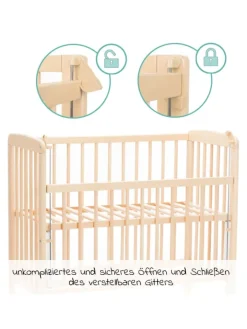 fillikid Babymöbel<2in1 Beistellbett, Stubenbett Nino - Nat in braun