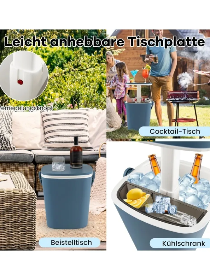 COSTWAY Gartenmöbel<3-in-1 Kühltisch Cool Bar in Blau