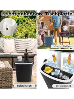 COSTWAY Gartenmöbel<3-in-1 Kühltisch Cool Bar in Schwarz