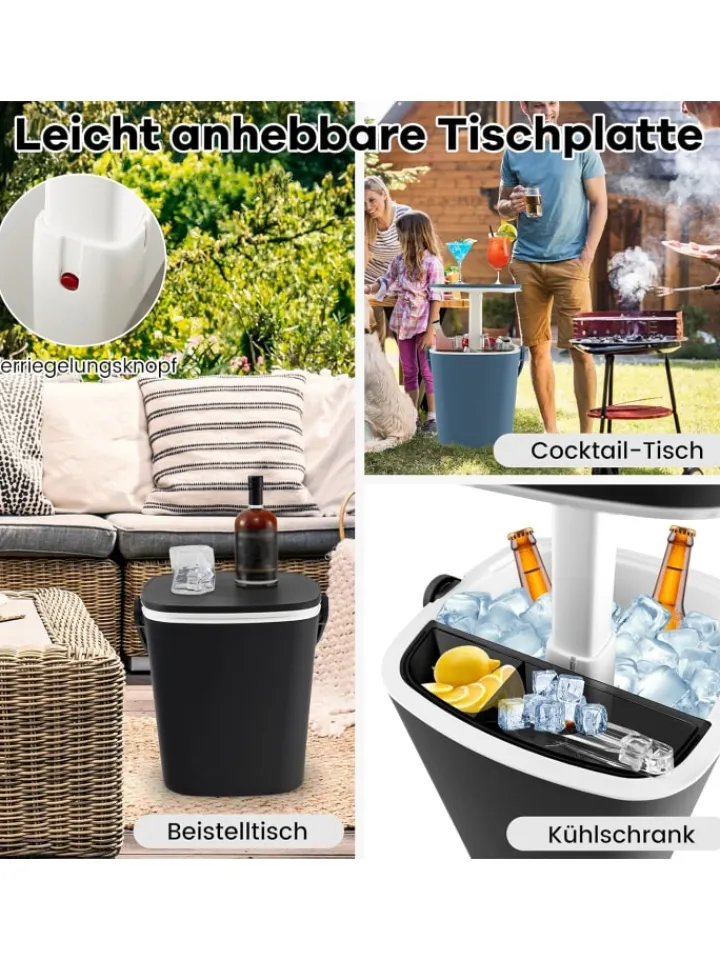 COSTWAY Gartenmöbel<3-in-1 Kühltisch Cool Bar in Schwarz