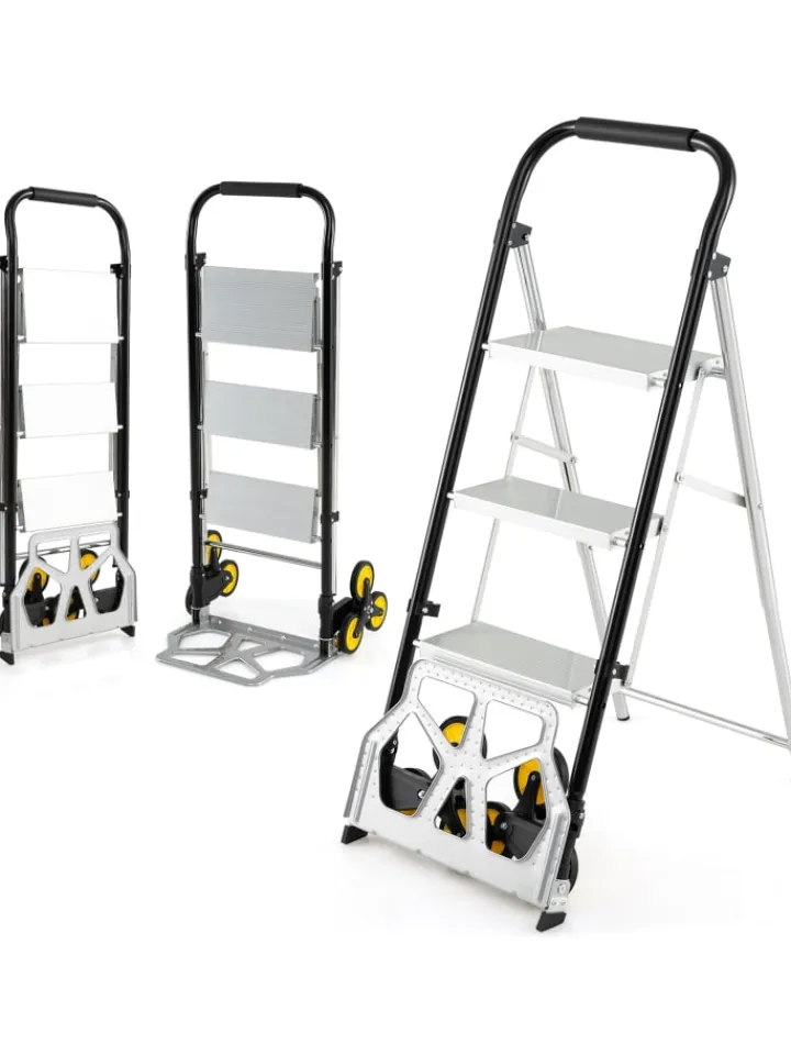 COSTWAY Einkaufstaschen & -Trolleys<2-in-1 Treppensackkarre mit Leiter in Schwarz