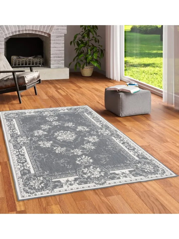 Pergamon Outdoorteppiche<In- und Outdoor Teppich Beidseitig Cape Cod Bordüre in Grijs