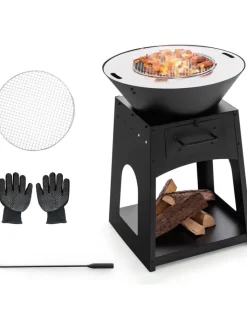COSTWAY Grillen<2-in-1 Feuerstelle in Schwarz