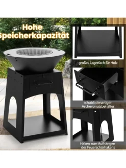 COSTWAY Grillen<2-in-1 Feuerstelle in Schwarz