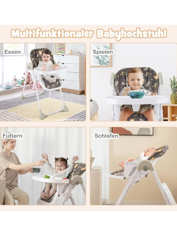 COSTWAY Babymöbel<6 in 1 Hochstuhl 6-36 Monate in Braun