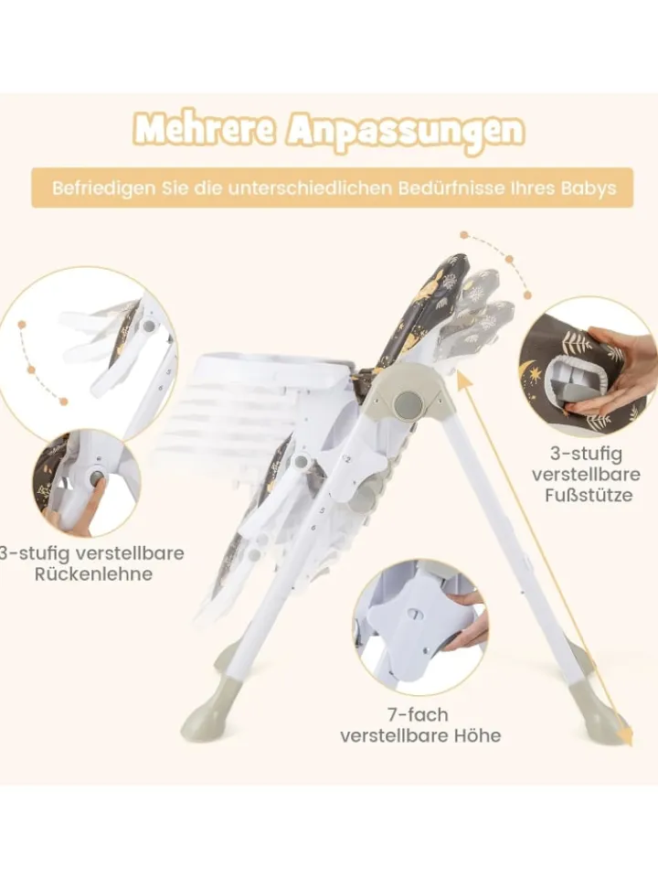 COSTWAY Babymöbel<6 in 1 Hochstuhl 6-36 Monate in Braun