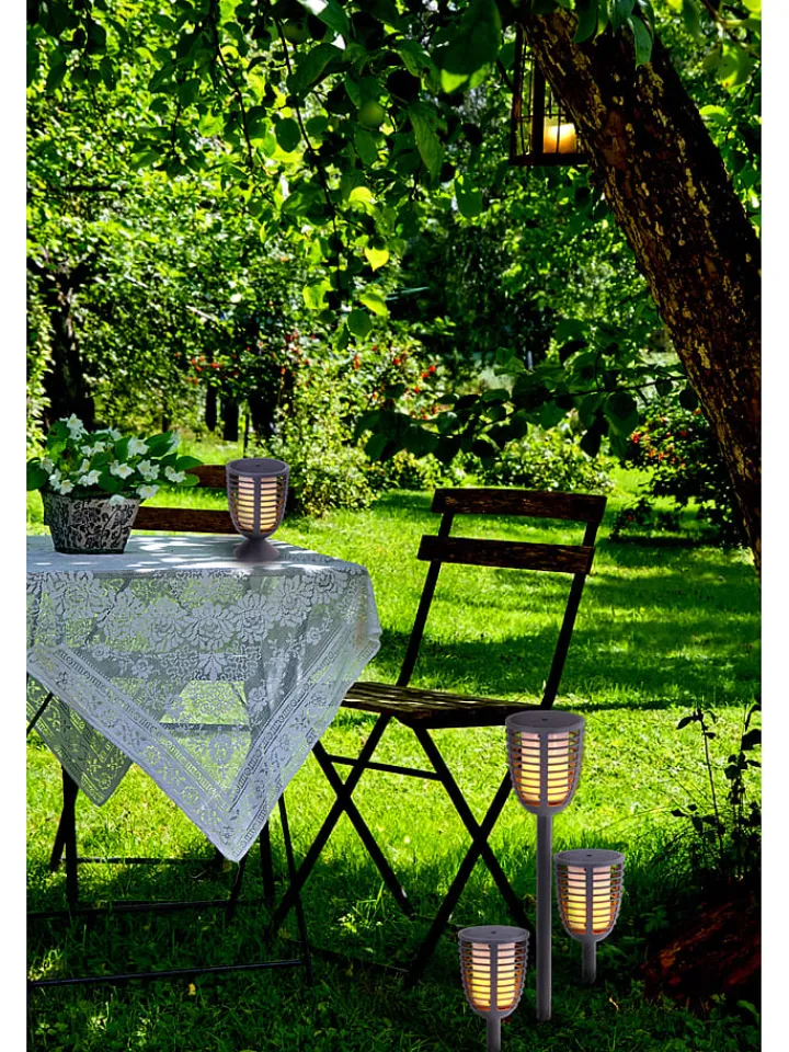 näve Außenleuchten|Außenbeleuchtung<2in1-LED-Solar-Gartenstecker "Fackel" in Grau
