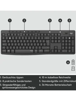 Logitech Tablets, Konsolen & Elektronisches Spielzeug<Kabelloses Tastatur-Maus-Set mit SilentTouch-Technologie, in Schwarz