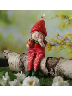 MARELIDA Gartendekoration<Kantenhocker Erdbeermädchen Lotte Gartenfigur H: 19cm in rot