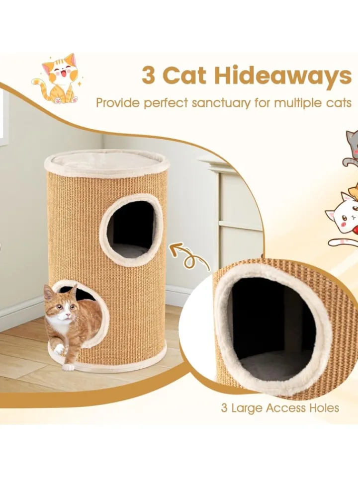 COSTWAY Katzen<Katzenbaum Kratztonne Ø 36 cm 59,5 cm hoch in Braun