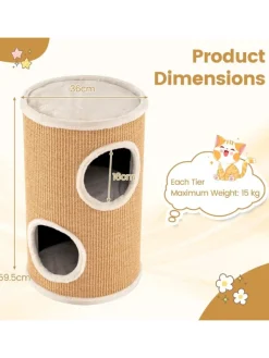 COSTWAY Katzen<Katzenbaum Kratztonne Ø 36 cm 59,5 cm hoch in Braun