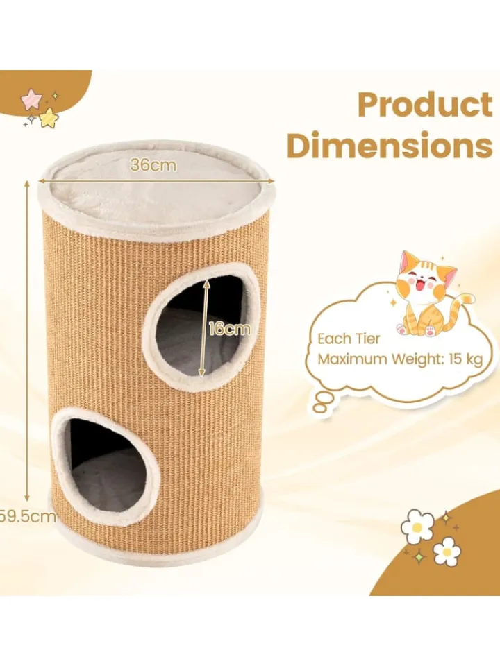 COSTWAY Katzen<Katzenbaum Kratztonne Ø 36 cm 59,5 cm hoch in Braun