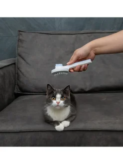 Intirilife Katzen<Katzenbürste Hundebürste Fellbürste selbstreinigend in Blau Weiß