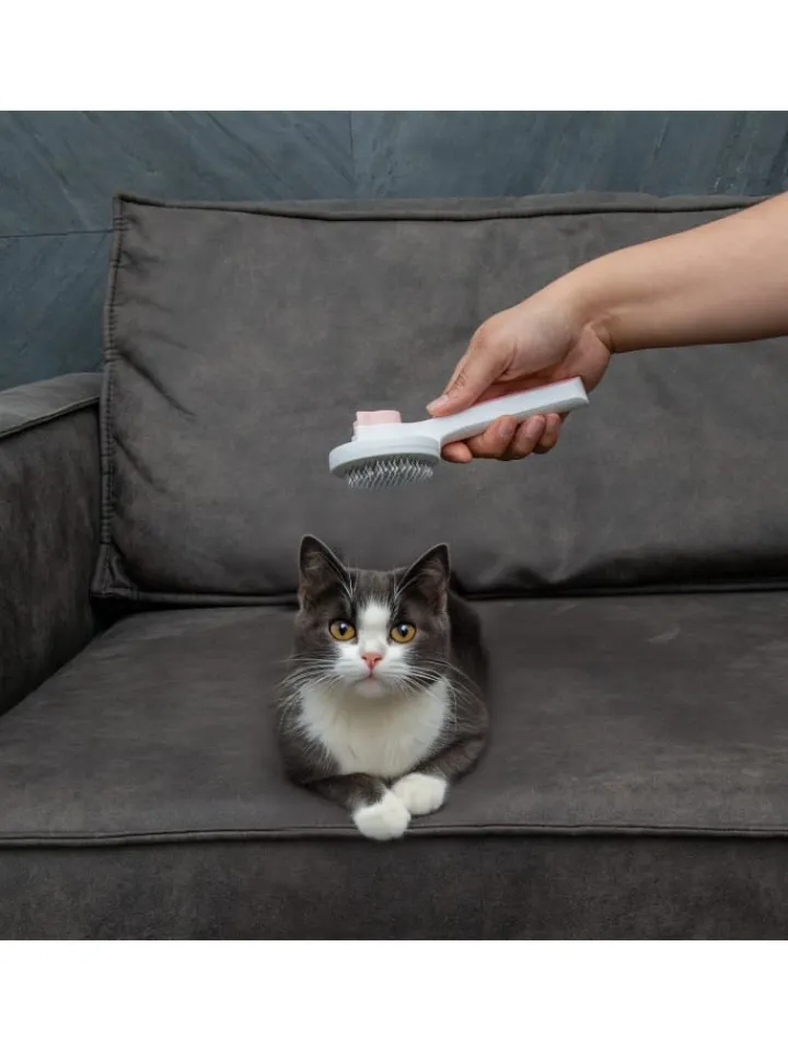 Intirilife Katzen<Katzenbürste Hundebürste Fellbürste selbstreinigend in Rosa Weiß