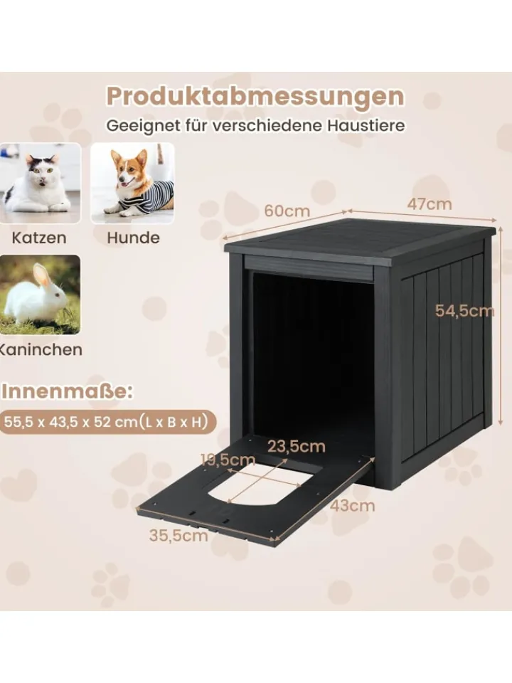 COSTWAY Katzen<Katzenhaus Katzenklo Schrank in Schwarz