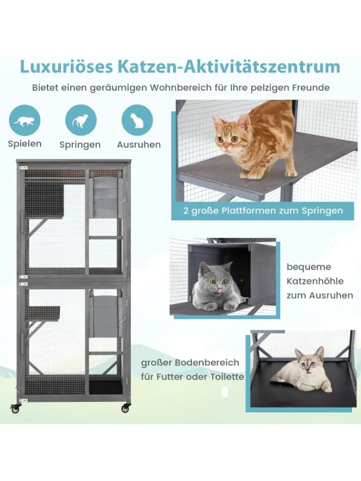 COSTWAY Katzen<Katzenhaus Outdoor in Grau