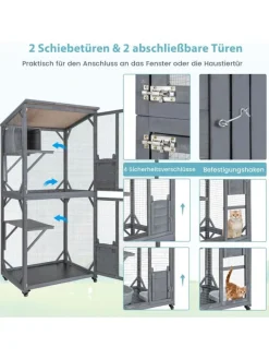 COSTWAY Katzen<Katzenhaus Outdoor in Grau