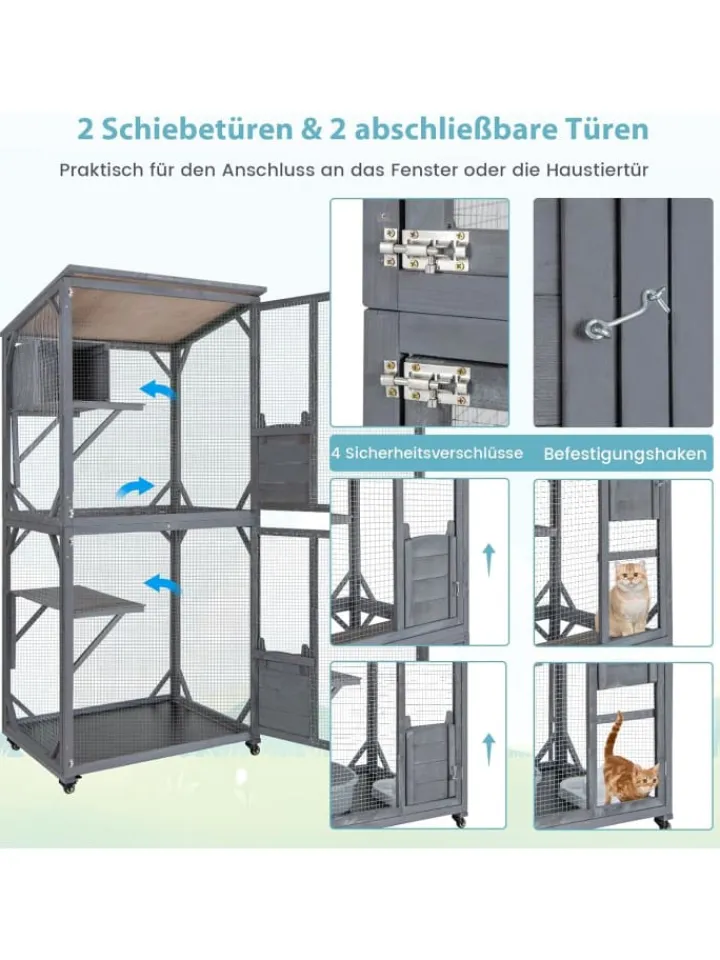 COSTWAY Katzen<Katzenhaus Outdoor in Grau