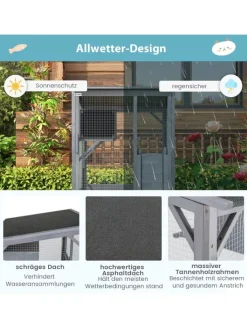 COSTWAY Katzen<Katzenhaus Outdoor in Grau