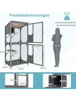 COSTWAY Katzen<Katzenhaus Outdoor in Grau