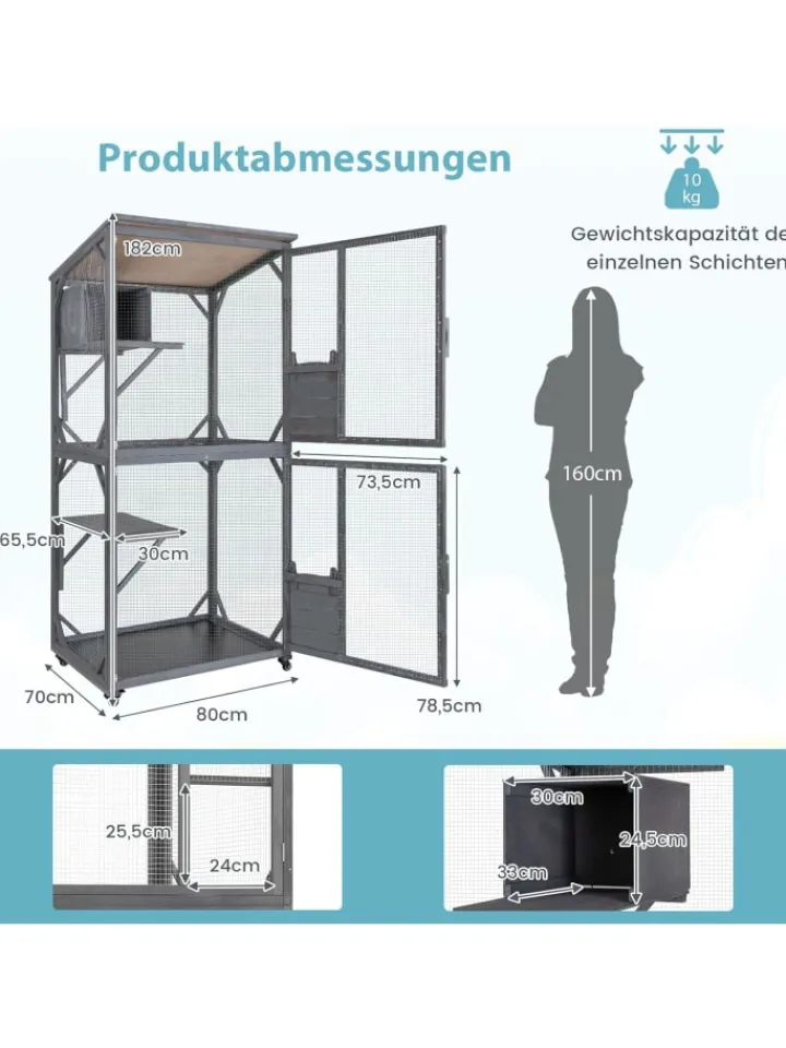 COSTWAY Katzen<Katzenhaus Outdoor in Grau