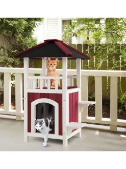 COSTWAY Katzen<Katzenhaus Outdoor in Rot