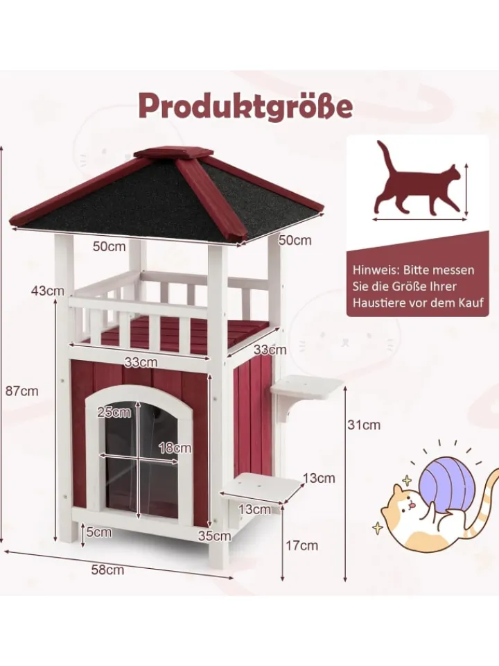 COSTWAY Katzen<Katzenhaus Outdoor in Rot