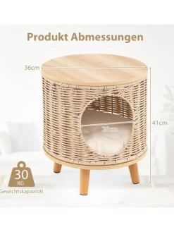 COSTWAY Katzen<Katzenhaus Rattan in Hellbraun