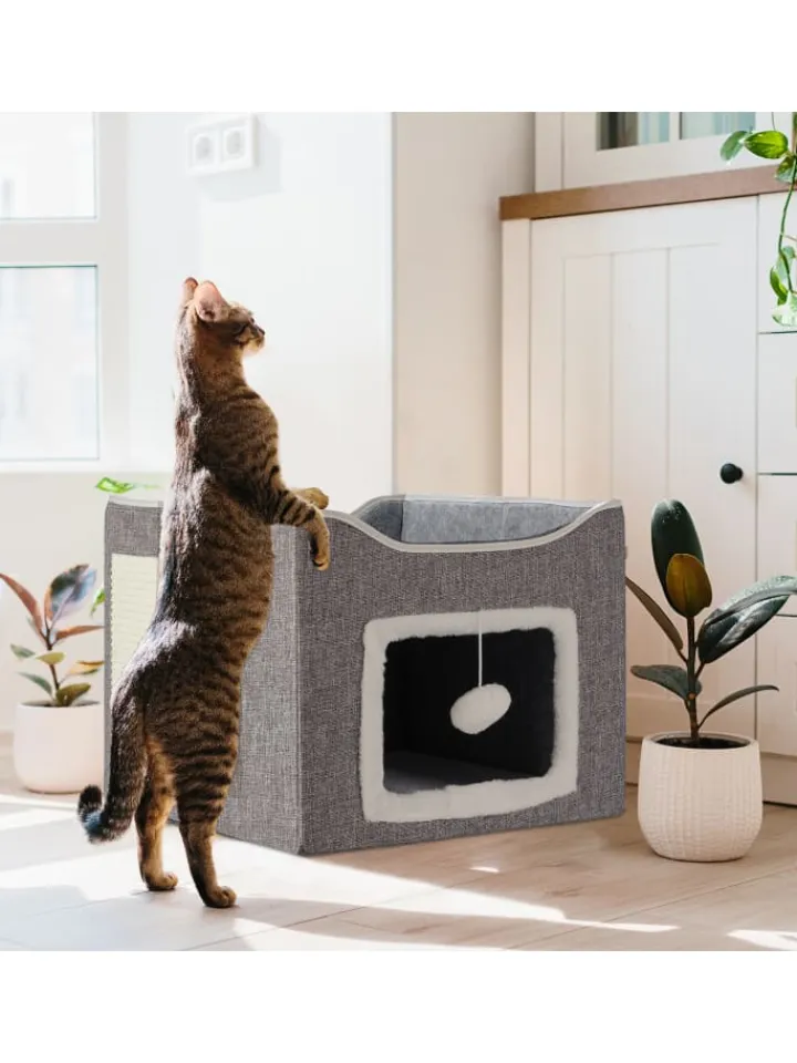 relaxdays Katzen<Katzenhöhle in Grau - (B)40 x (H)32 x (T)40 cm