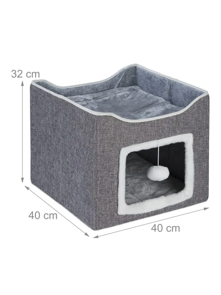 relaxdays Katzen<Katzenhöhle in Grau - (B)40 x (H)32 x (T)40 cm