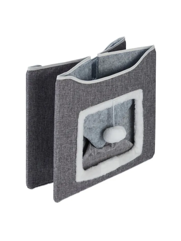 relaxdays Katzen<Katzenhöhle in Grau - (B)40 x (H)32 x (T)40 cm