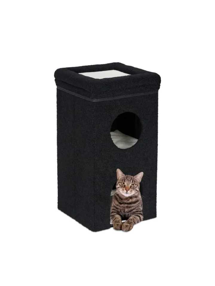 relaxdays Katzen<Katzenhöhle in Schwarz - (B)40 x (H)76 x (T)40 cm
