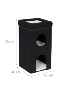 relaxdays Katzen<Katzenhöhle in Schwarz - (B)40 x (H)76 x (T)40 cm