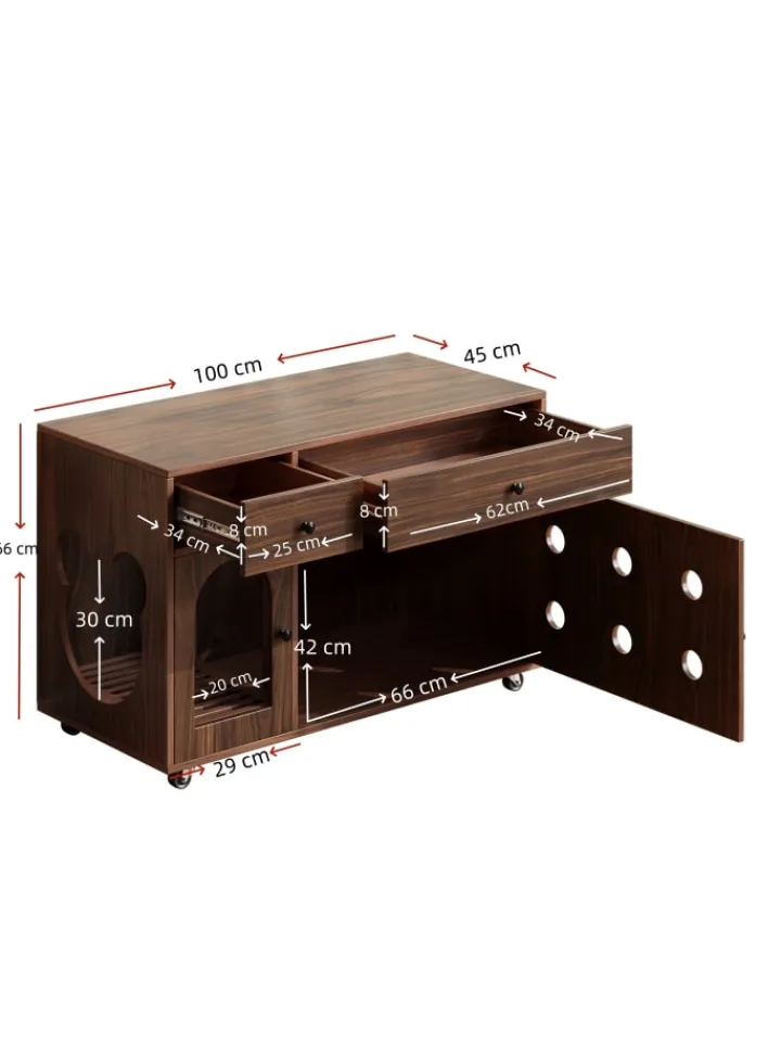 ABRIHOME Katzen<Katzenkloschrank mit abnehmbare Sandablassplatte in Nussbaumfarbe - 100×45×66cm